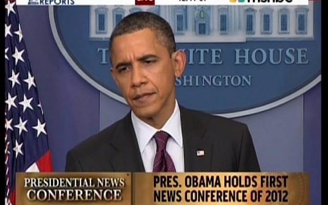 Obama speaking to reporters (screen capture MSNBC)