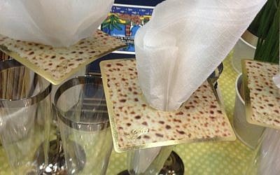 Matzah napkin holders (photo credit: Jessica Steinberg/Times of Israel)