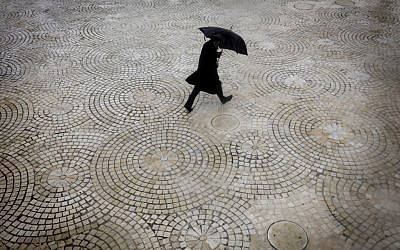 Rainy day gear (photo credit: Miriam Alster/Flash90)