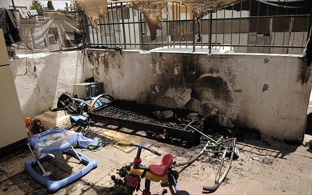 A Tel Aviv kindergarten used by children of migrants and foreign workers suffered damage from a Molotov cocktail Friday (photo credit: Tomer Neuberg/Flash90)