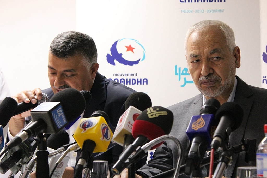 Rached Ghannouchi, leader of Tunisia's ruling Islamist party, right (photo credit: CC-BY-SA Ennahda, Flickr)