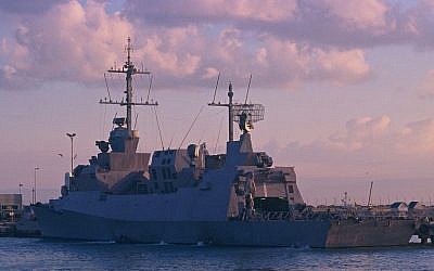 The Israeli warship, Hanit, which was attacked by Hezbollah during the 2006 Lebanon War, allegedly by a C-802 anti-ship missile that was manufactured by Iran. (photo credit: Tsahi Ben-Ami/Flash90)