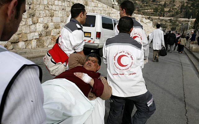 Illustrative image of Palestinian Red Crescent workers (Nati Shohat /Flash90)