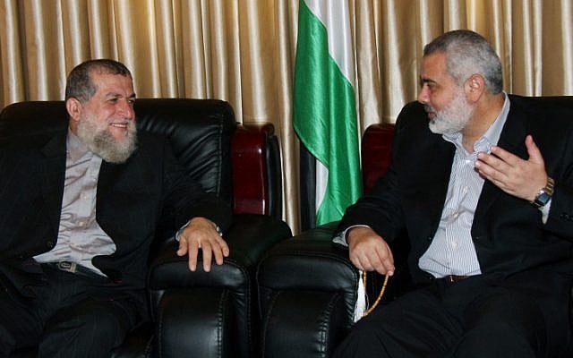 Hamas leader Ismail Haniyeh (right) and Islamic Jihad leader Sheik Nafez Azzam in 2008. (photo credit: Abed Rahim Khatib/Flash 90) Hamas leader Ismail Haniyeh (right) and Islamic Jihad leader Sheik Nafez Azzam in 2008. (photo credit: Abed Rahim Khatib/Flash 90)
