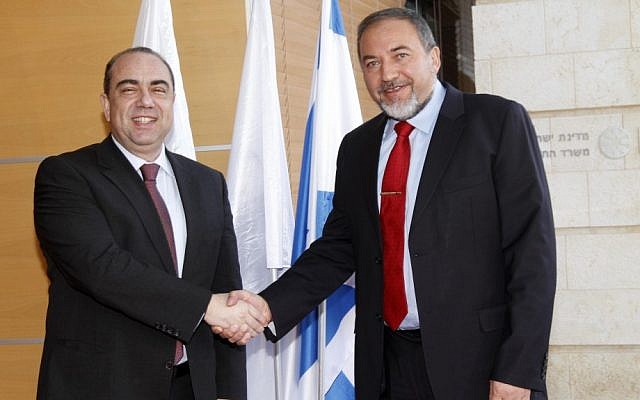 Foreign Minister Avigdor Lieberman meeting with Cypriot counterpart Markos Kyprianou in Jerusalem, March 2012 (photo credit: Miriam Alster/Flash90) Foreign Minister Avigdor Lieberman meeting with Cypriot counterpart Markos Kyprianou in Jerusalem, March 2012 (photo credit: Miriam Alster/Flash90)