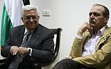 Palestinian Authority President Mahmoud Abbas (left) and top official Yasser Abed Rabbo (photo credit: Kobi Gideon/Flash90)