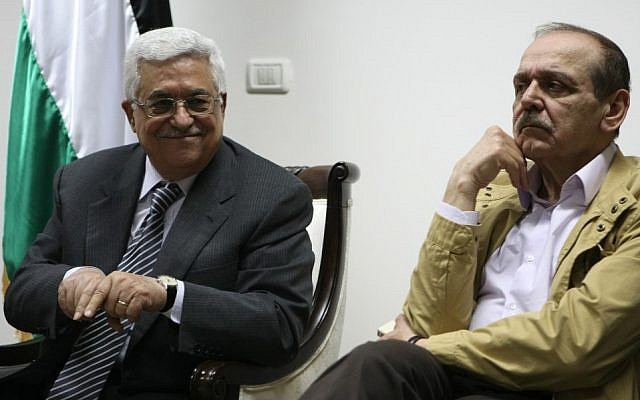 Palestinian Authority President Mahmoud Abbas (left) and top official Yasser Abed Rabbo (photo credit: Kobi Gideon/Flash90) Palestinian Authority President Mahmoud Abbas (left) and top official Yasser Abed Rabbo (photo credit: Kobi Gideon/Flash90)