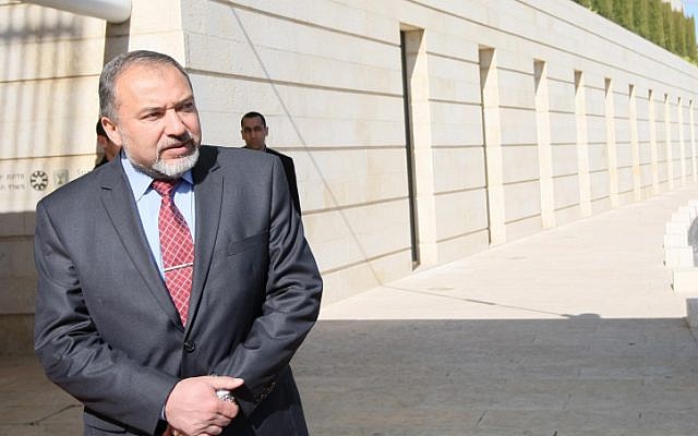 Foreign Minister Avigdor Lieberman outside the Ministry of Foreign Affairs. (photo credit: Kobi Gideon/Flash90)