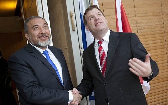 Foreign Minister Avigdor Leiberman meets with Canadian Minister of Foreign Affairs John Baird in Jerusalem in February. (photo credit: Yonatan Sindel/Flash90)