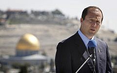 Nir Barkat speaks with the Old City in the background (photo credit: Miriam Alster/Flash90)