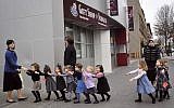Young ultra-Orthodox Jewish schoolgirls in Crown Heights, Brooklyn, New York. (Serge Attal/Flash90)
