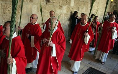 Christian pilgrims at the Church of the Nativity in Bethlehem (photo credit: Issam Rimawi/Flash90) Christian pilgrims at the Church of the Nativity in Bethlehem (photo credit: Issam Rimawi/Flash90)