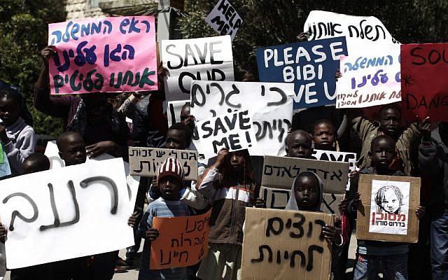 Demonstrators protest the planned deportation of refugees back to South Sudan, last year(photo credit: Kobi Gideon/Flash90)