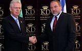 Foreign Minister Avigdor Lieberman greets Italian Prime Minister Mario Monti in Jerusalem on Sunday (photo credit: Yossi Zamir/Flash90)