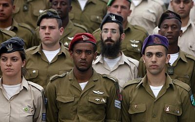 Soldiers  rehearse for an Independence Day ceremony on Tuesday (photo credit: Miriam Alster/Flash90)