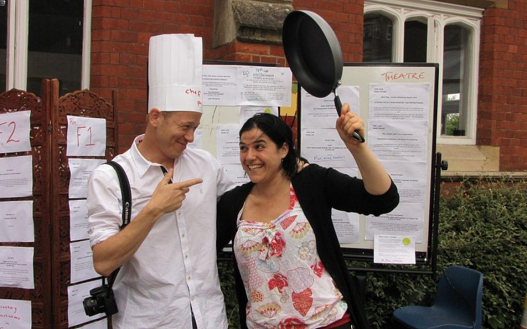 Founder Michael Leventhal with a volunteer at Gefiltefest. (photo credit: Chaim Bacon) Founder Michael Leventhal with a volunteer at Gefiltefest. (photo credit: Chaim Bacon)