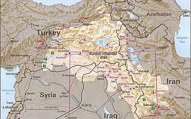 CIA map of Kurdish areas from 1992 (photo credit: University of Texas/Wikipedia)