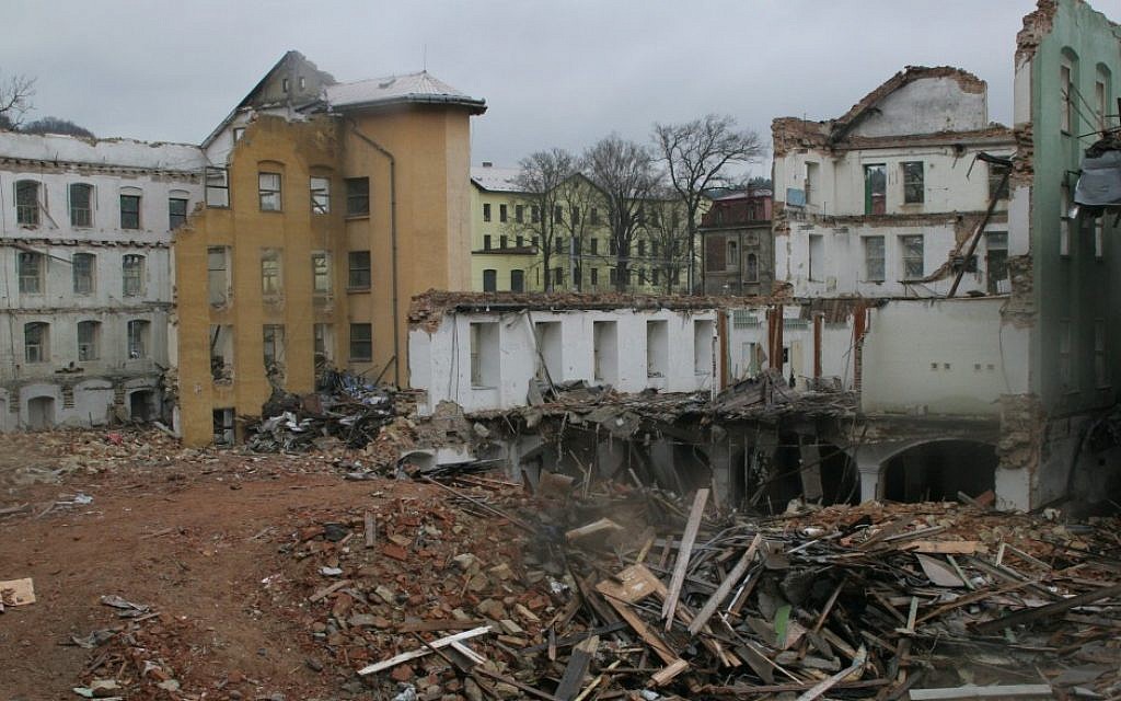 The lower part of the Schindler factory next to a demolished 19th-century building. (photo credit: Eva Munk/JTA)