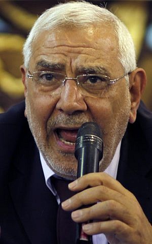 Egyptian presidential candidate Abdel-Moneim Abolfotoh (photo credit: AP/Khalil Hamra)
