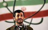 Iranian President Mahmoud Ahmadinejad speaks during a 2012 ceremony at the nuclear enrichment facility in Natanz. (photo credit: AP/Hasan Sarbakhshian/File)