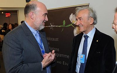 Israeli ambassador to the UN Ron Prosor with Elie Wiesel. (photo credit: Shahar Azran)