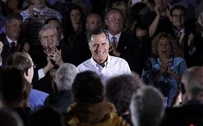 Republican presidential candidate Mitt Romney at a town hall-style meeting in April (photo credit: AP/Jae C. Hong)