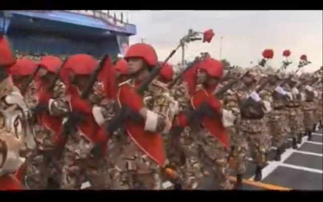 Iran's Revolutionary Guard on parade (photo credit: YouTube image capture)