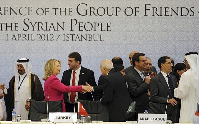 Hillary Clinton at the Friends of Syria conference in Istanbul in April. (photo credit: AP) Hillary Clinton at the Friends of Syria conference in Istanbul in April. (photo credit: AP)