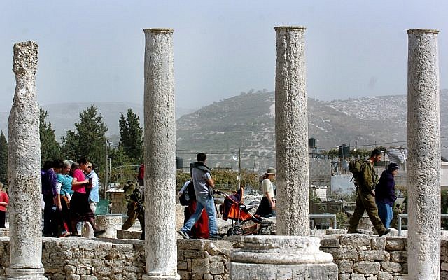 Israeli tourists at Sebastia near Nablus. (photo credit: File/Flash90)