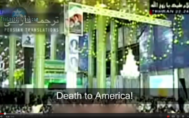 Death to America, from Iran (photo credit: screen capture, The Land of Israel Youtube video)