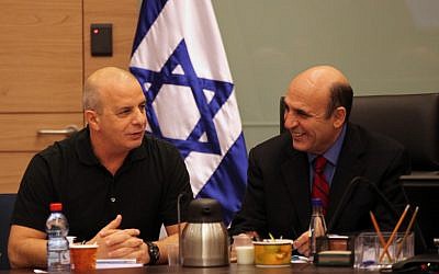 Shaul Mofaz (R) and Yuval Diskin during a session of the Knesset Foreign Affairs and Defense Committee in January,  2011 (photo credit: Yossi Zamir/Flash90)