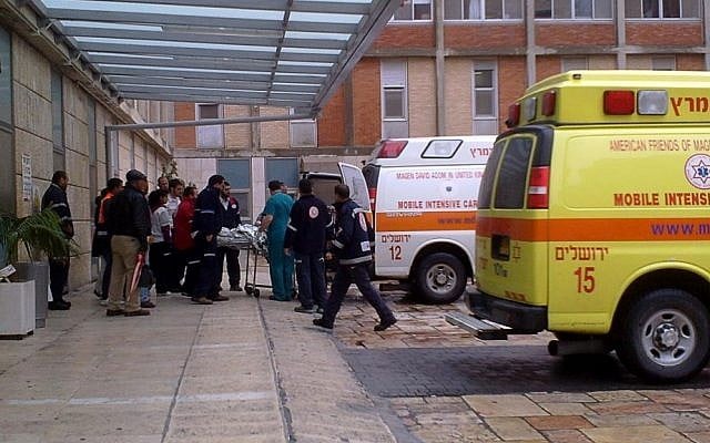 Ambulances at Hadassah Ein Kerem hospital (photo credit: Uri Lenz/Flash90)