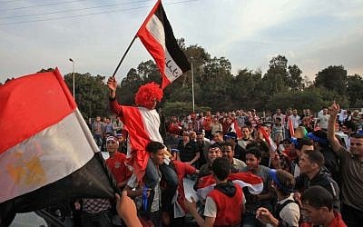 Egyptian fans celebrating in 2009. (photo credit: Wissam Nassar/Flash90)