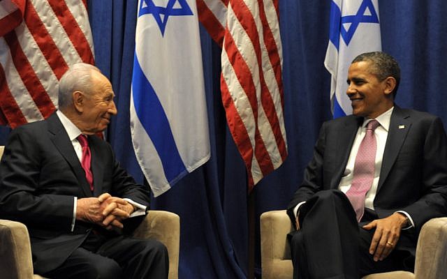 President Shimon Peres and President Barack Obama meet in Washington in April (photo credit: Moshe Milner/GPO/Flash90)
