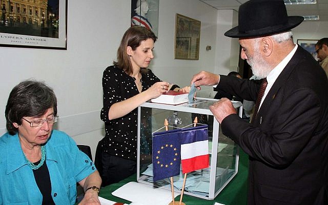 French nationals in Israel cast ballots at their consulate in Tel Aviv for the presidential elections, April 2012 (photo credit: Gideon Markowicz/Flash90)