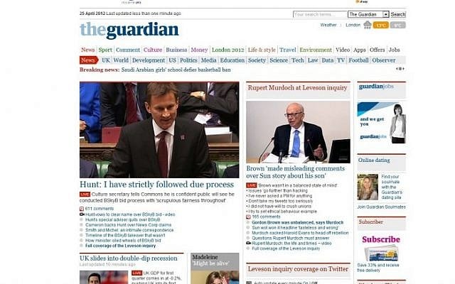 The Guardian's website (screenshot) The Guardian's website (screenshot)