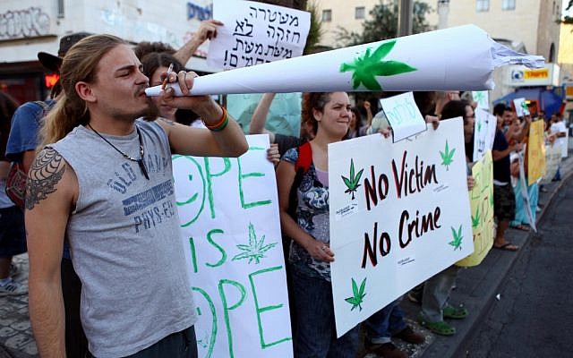 Jerusalem protesters call for the legalization of marijuana in Israel in 2010 (photo credit: Abir Sultan/Flash90)