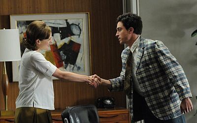 Michael Ginsberg (Ben Feldman) and Peggy Olson (Elisabeth Moss) in 'Mad Men'. (photo credit: AMCTV)