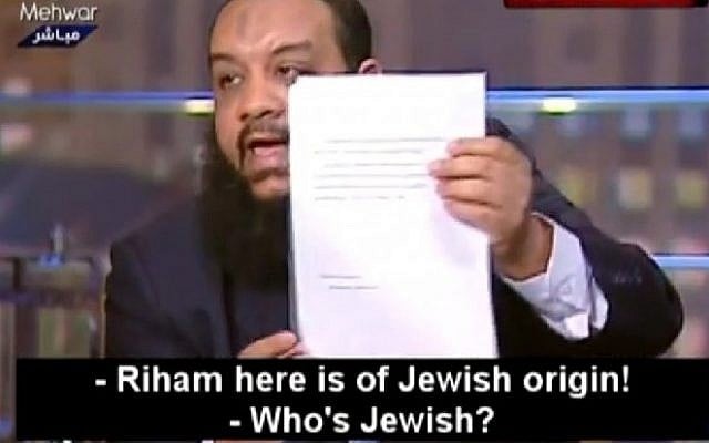 Campaign manager Gamal Saber levels accusations on Egyptian television. (screen capture from Youtube video uploaded by MEMRI) Campaign manager Gamal Saber levels accusations on Egyptian television. (screen capture from Youtube video uploaded by MEMRI)