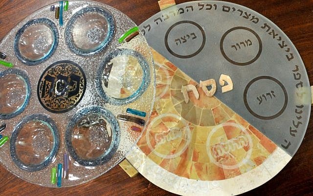 Glass and stone seder plates (photo credit: Sophie Gordon/Flash 90)