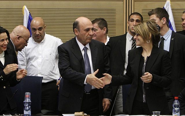 Shaul Mofaz arrives at his first Kadima meeting as the new head of the party (photo credit: by Miriam Alster/Flash90)