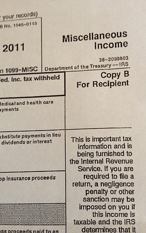 A 1099 form from the IRS (photo credit: Jessica Steinberg) A 1099 form from the IRS (photo credit: Jessica Steinberg)