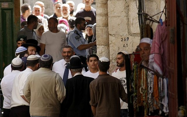 MK Michael Ben Ari joined right wing activists visiting the Temple Mount, in May (photo credit: Oren Nahshon/Flash90)