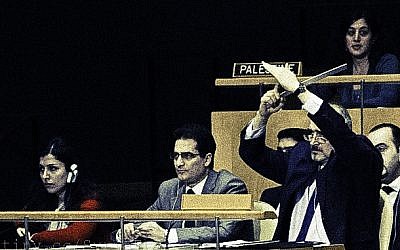 Bashar Ja'afari in the UN General Assembly in February (photo credit: CC-BY Freedom House, Flickr)