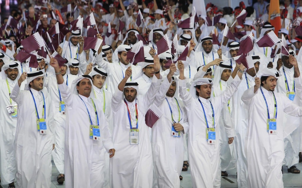 Athletes from Qatar march into the opening ceremony for the 16th Asian Games in Guangzhou, China (photo credit: AP/Wong Maye-E) Athletes from Qatar march into the opening ceremony for the 16th Asian Games in Guangzhou, China (photo credit: AP/Wong Maye-E)