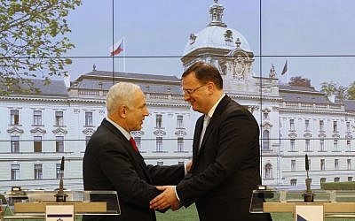 Benjamin Netanyahu, left, meeting Petr Necas in Prague in May. (photo credit: Petr David Josek/AP)