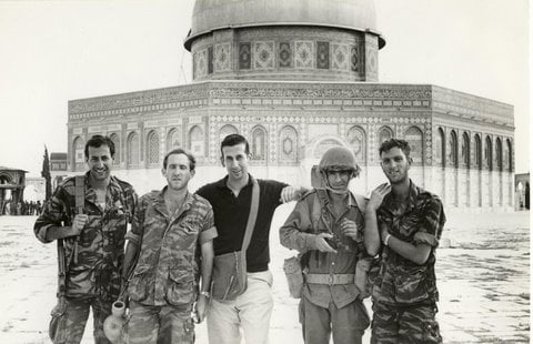 Abraham Rabinovich (center) on Temple Mount, 1967 (photo credit: author's photo) Abraham Rabinovich (center) on Temple Mount, 1967 (photo credit: author's photo)
