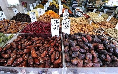 Dried fruits and nuts at the Levinsky spice market (photo credit: David Katz)