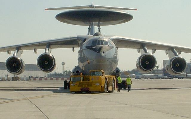An Indian airforce plane fitted with the Israeli IAI/Elta 'Phalcon' AWACS radar system, part of the multi-billion dollar arms trade between the countries. (photo credit: Tsahi Ben-Ami/Flash 90)