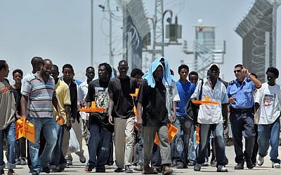 Sudanese refugees at the Ktziot Detention Camp (photo credit: Moshe Shai/Flash90)